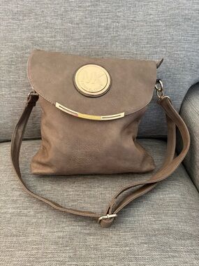 Michael Kors Taupe Leather Crossbody Bag with Gold Accents